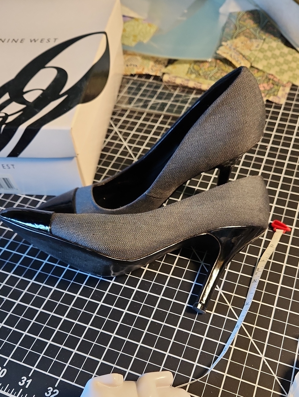 Nine West Gray Pumps with Black Patent Cap Toe